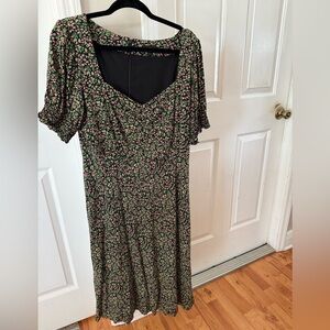 J. Crew Green and Pink Floral Long Sleeve Dress